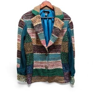 KAKTUS Boho Patchwork Knit Jacket XL — Multicolor Artisan Statement Piece